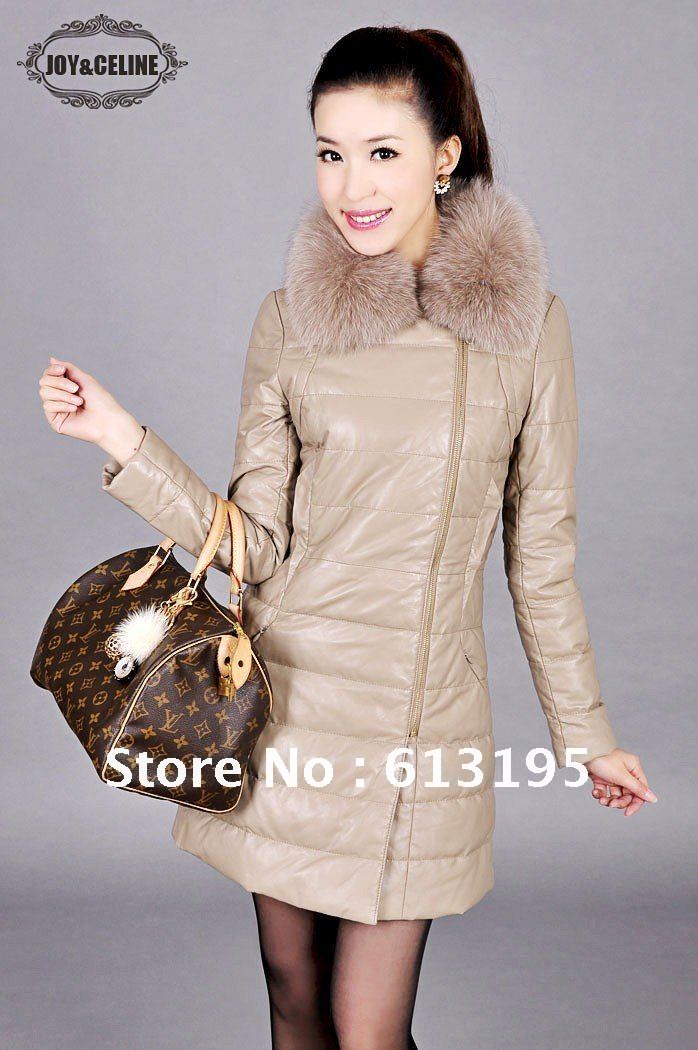 Free delivery, high-grade dress, fox collars, sheep skin female leather down jacket/p049