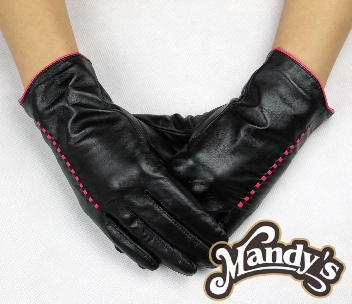 Free delivery Leather gloves women genuine leather sheepskin gloves gentlewomen winter thermal finger gloves