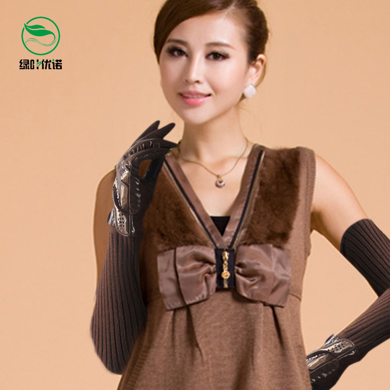 Free delivery Lyyn 2013 spring and autumn women's genuine leather japanned leather long gloves design yarn gloves