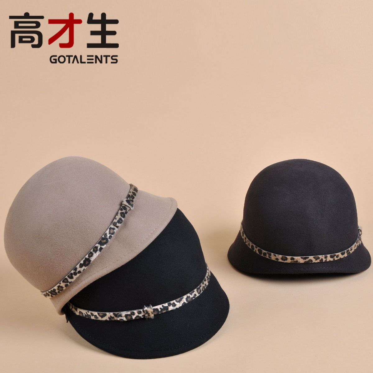 Free delivery Pure woolen women's wool cap leopard print belt women's dome bucket hats female hat