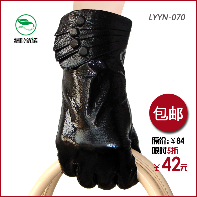 Free delivery Spring and autumn japanned leather lining 2013 sheepskin gloves female genuine leather winter black