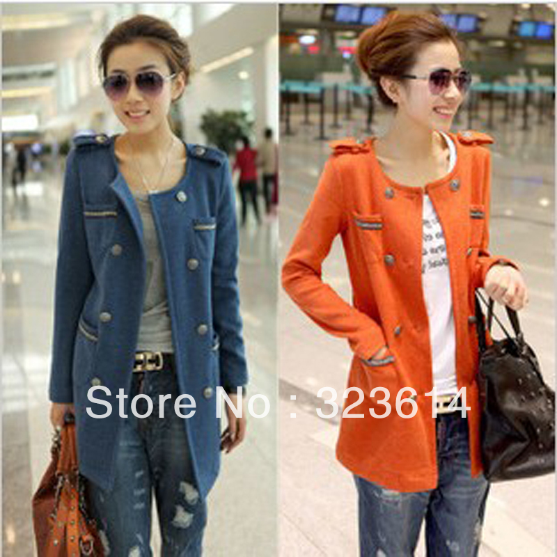 Free delivery spring and autumn women slim double breasted o-neck medium-long  trench