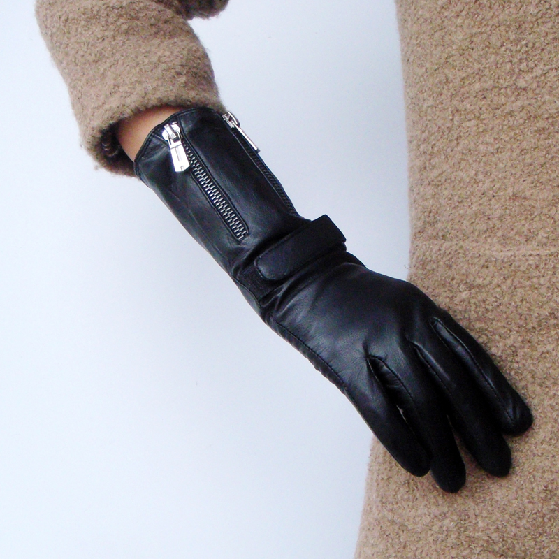 Free delivery Trophonema thickening 's top sheepskin gloves female genuine leather winter black thermal gloves