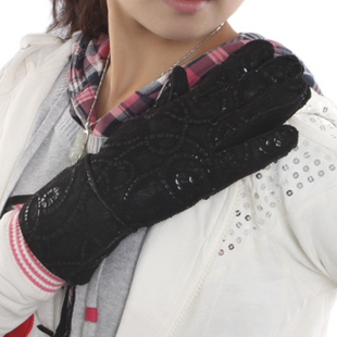 Free delivery Winter thermal women's sheepskin gloves fashion women genuine leather gloves cold thermal gloves