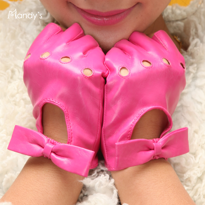 Free delivery Women's gloves fashion pink butterfly sweet women's semi-finger leather gloves lucy refers to