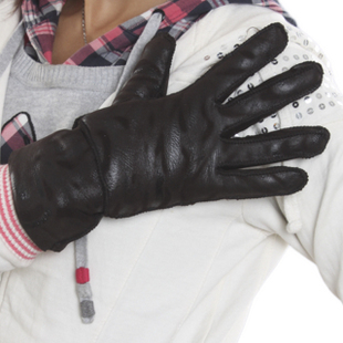 Free delivery Women's gloves warm genuine leather winter gloves thermal women's wool and fur in one gloves