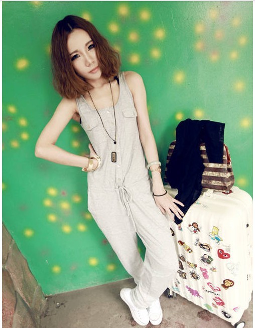 Free drop ship factory price 2012 fashion zipper vest design polka dot jumpsuit one-piece trousers,high quality Siamese trousers