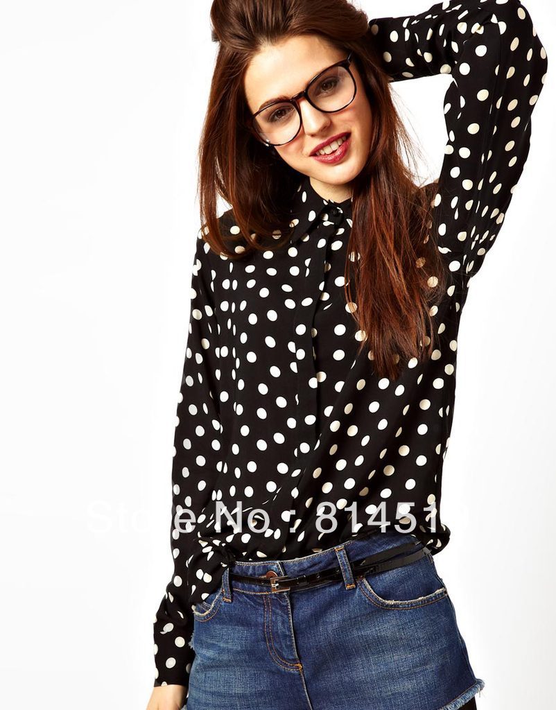 Free/drop shipping Fashion New style brand design women's chiffon/georgette shirts blouses white spot fashion wholesale  SML