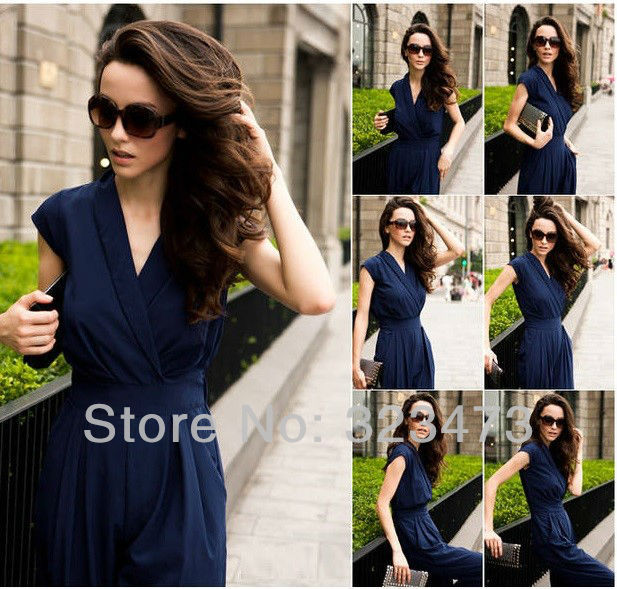 Free/Drop shipping Hot New 2013 Designer Slim Women UK Fashion Ladies Overall Jumpsuit Plus Sizes Rompers Black/Red/Blue