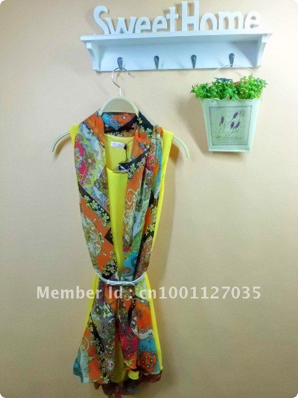 free EMS chiffon women 2012 hot multi-purpose versatile spot shivering summer dress for scarf dresses middle length w/ belt