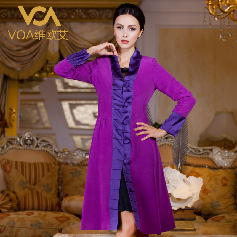free f ast shipping, Voa silk fashion winter long design overcoat silk wadded jacket female m610