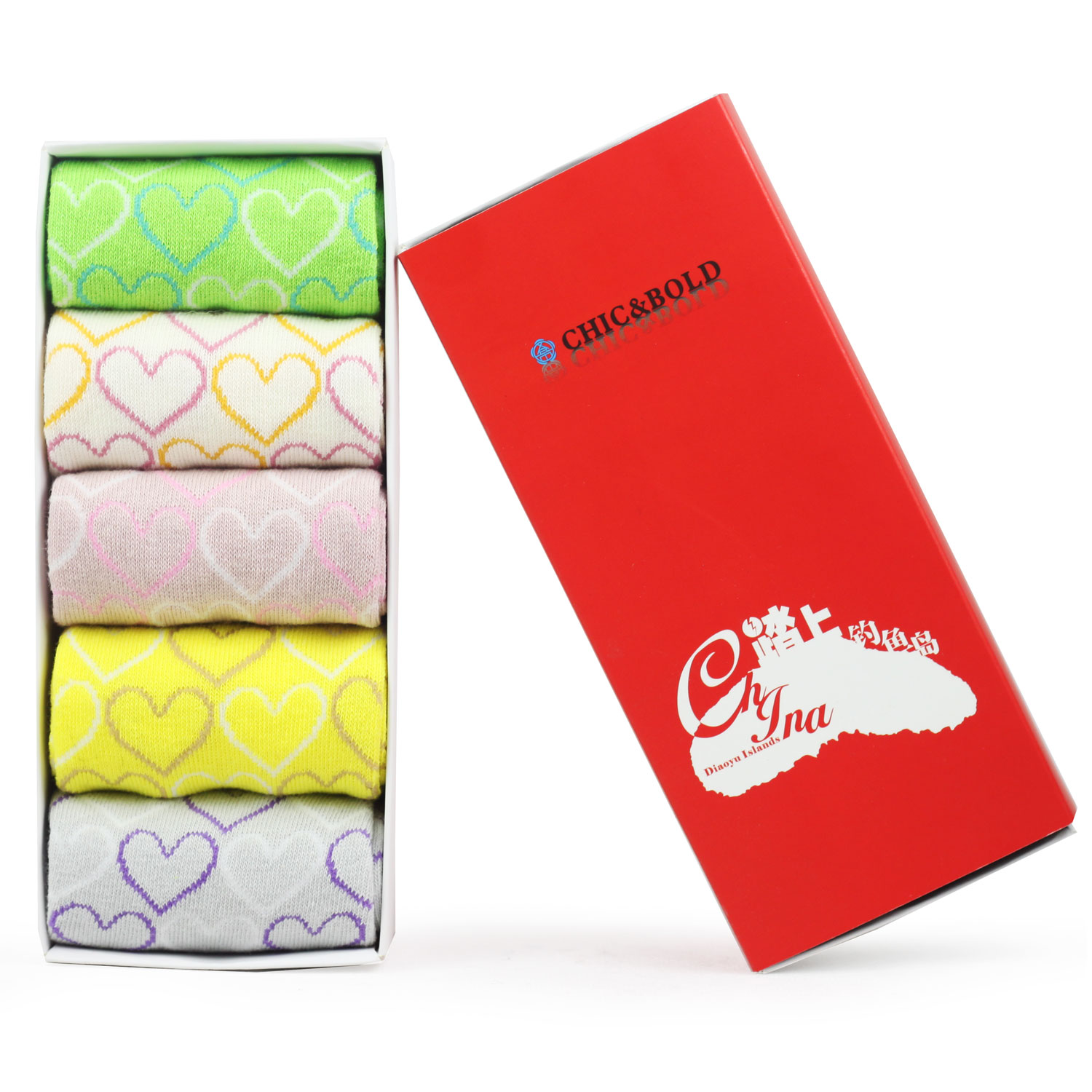 Free fashion 1set/5pairs Autumn and winter  female love  100% cotton boxed  knee-high socks sweat absorbing anti-odor 5 double