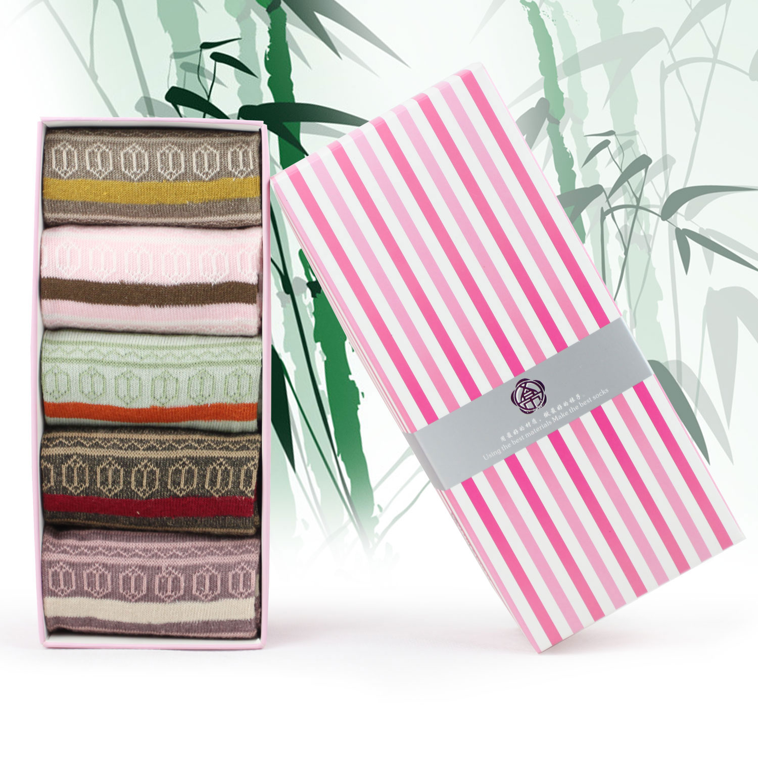 Free fashion new 1sets/pairs female 100% cotton vintage stripe socks national trend 5 double gift box set