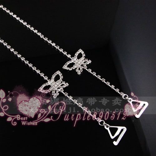Free Fast Shipping Factory Outlet Price wholesale New 24pairs Crystal Butterfly Adjustable Bra Straps Metal Silver#11
