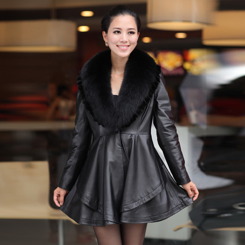 Free Fhipping 2012 winter women coat Fox fur sheepskin genuine leather clothes  plus cotton leather clothes   k929