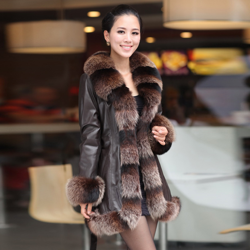 Free Fhipping 2012 winter women coat Large fox fur sheepskin genuine leather clothes  plus cotton leather clothes   k928
