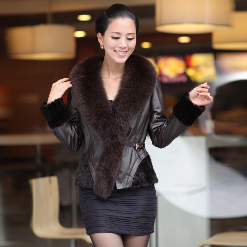 Free Fhipping 2012 winter women coat Mink fight mink  fox fur sheepskin plus cotton genuine leather clothes  k931