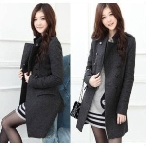 Free Fhipping,New Fashion Women's Slim Wool Double-breasted Coat Winter,Gray/black,S / M / L Retail