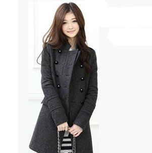 Free Fhipping,New Fashion Women's Slim Wool Double-breasted Coat Winter,Gray/black,S / M / L Retail,B13