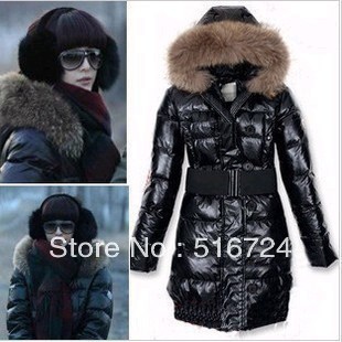 Free International oversized fur collar women long down jacket
