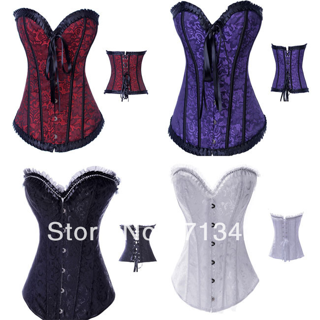 Free P&P,Sexy Shaper for women, Women Corset+G string Sets,Lace Up Bodysuit , Boned Push Up Bustier,Printing Corsets For women