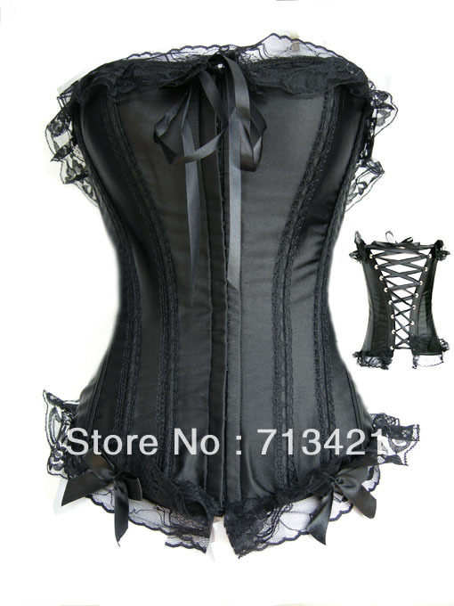 Free P&P Sexy Women Corset+G String Set.Black Corset,Lace Up Boned Bustier,Push Up Sexy Shaper For women 6XL