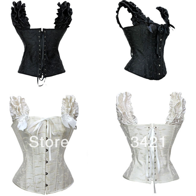 Free P&P Sexy Women Corset+G String Set Lingerie,cincher,Lace Up Bodysuit,Fringe Shaper Tops,Push Up Bustier Shoulder Straps XXL