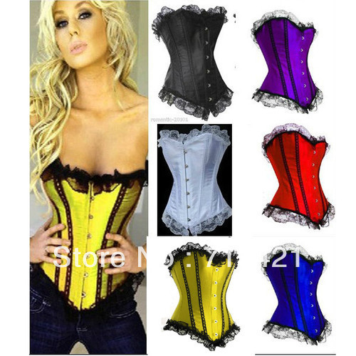 Free P&P sexy women Push Up Falbala Corsets+G String Set,Lace Up Boned Bodysuit,Sexy Shaper for women,Frigne Bustier XXL