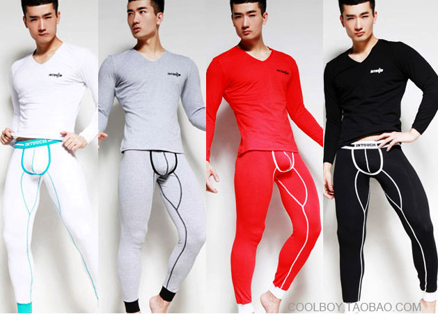 Free postage 88 intouch male underwear set V-neck long johns long johns set 607 100% cotton tights basic