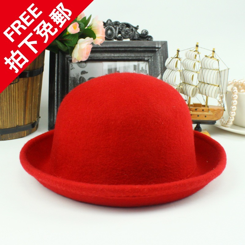 Free postage Lovers dome fedoras woolen roll up hem vintage jazz hat style hat