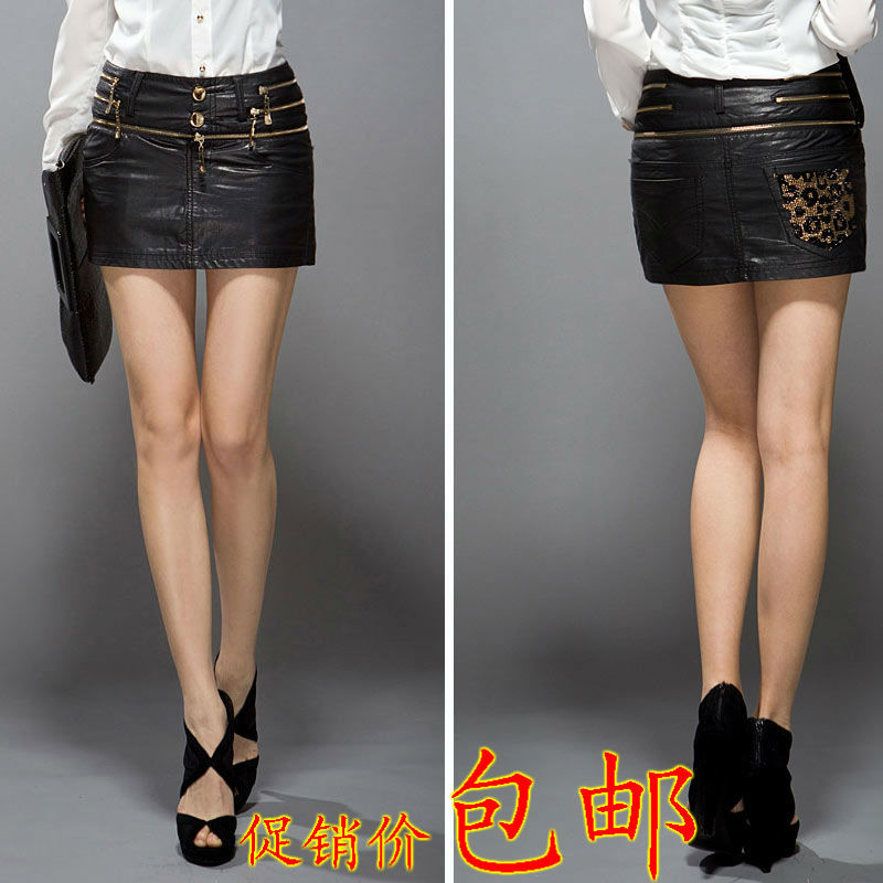 Free services 2012 sexy slim hip black PU short skirt water washed leather skirt bust skirt dress boots