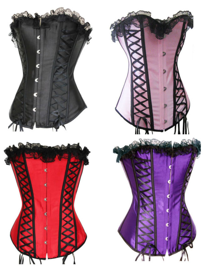 Free Sexy Corset Women Bone Lace Bustier Corset+G string Set Lingerie,Push Up Bodysuit, Overbust Bowknots Costumes Side Lace Up