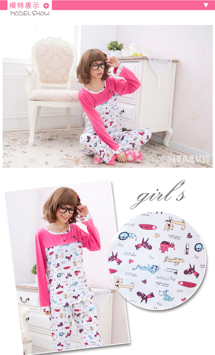 Free sgipping Discount new pajamas female cotton long sleeve lovely cartoon leisure wear two suit