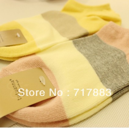 Free shhipping candy color stripe 100% cotton sock invisible sock slippers,2013 spring and summer women/men's socks,10pcs/lot