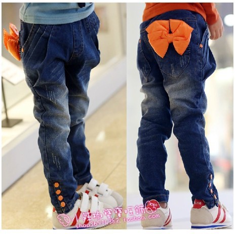 free shi[pping 5 pcs/lot baby girl pants button bow Cowboys harem pants baby clothes