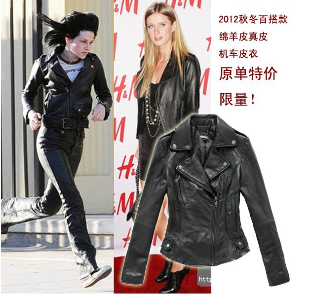 Free Shi[pping  women leather clothing fashion elegant motorcycle genuine leather clothing leather jacket sheepskin