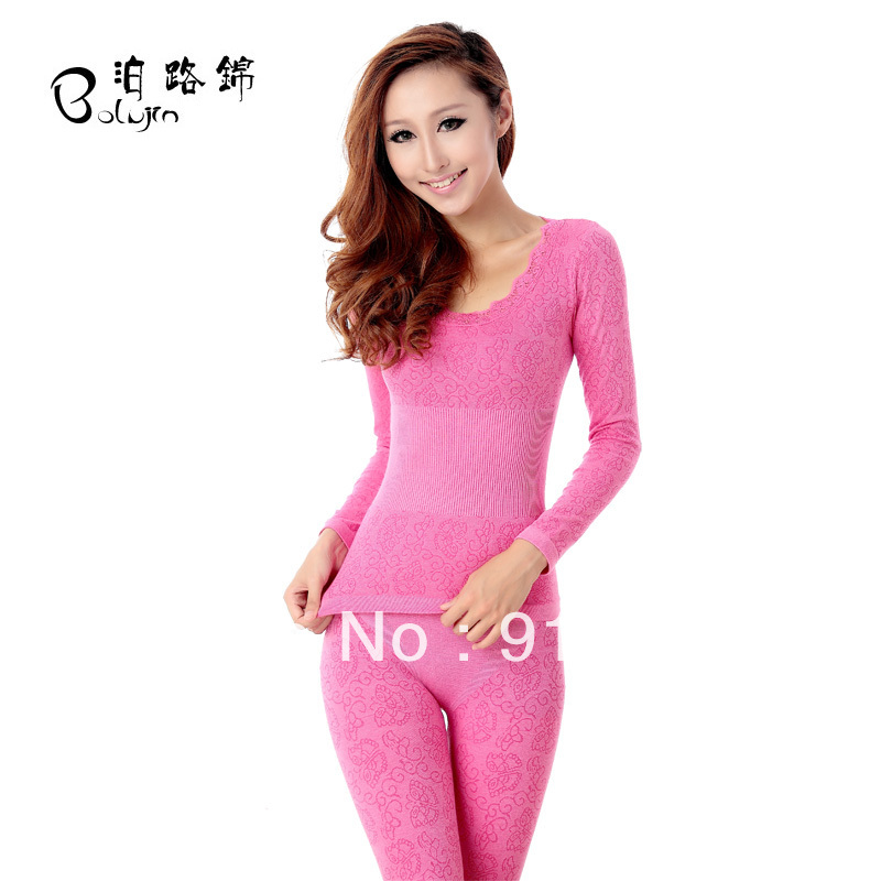 Free Shiiping laciness o-neck seamless beauty care underwear basic long johns women's thermal underwear set hot-selling