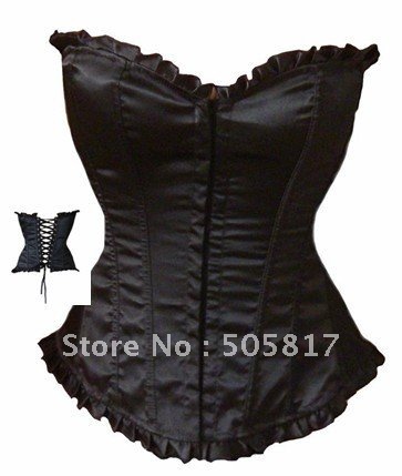 free ship  2 colors  spicy black boned corset gothic, satin straples corset lingeries, over bust body shaper plus size  MZ2103