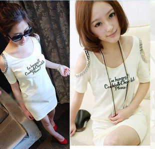 free ship 2012 AMIO women's trend shoulder rivet decoration letter print one-piece dress basic skirt