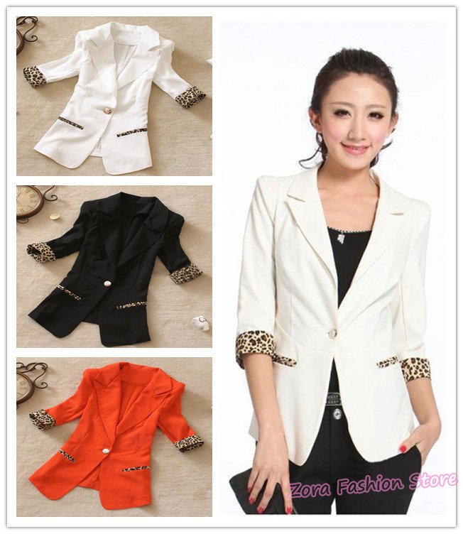 Free Ship 2012 Fashion Ladies Leopard Blazer Jacket, Slim One Button HALF SLEEVE Candy Colors Autumn Spring OL Suit Outerwear