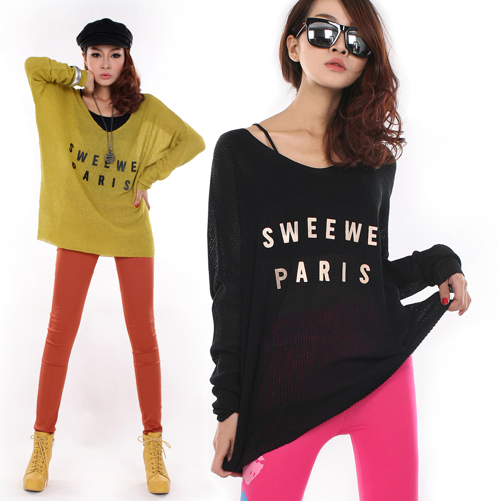 free ship 2012 new arrival autumn personalized metal letter loose plus size medium-long knitted sweater female