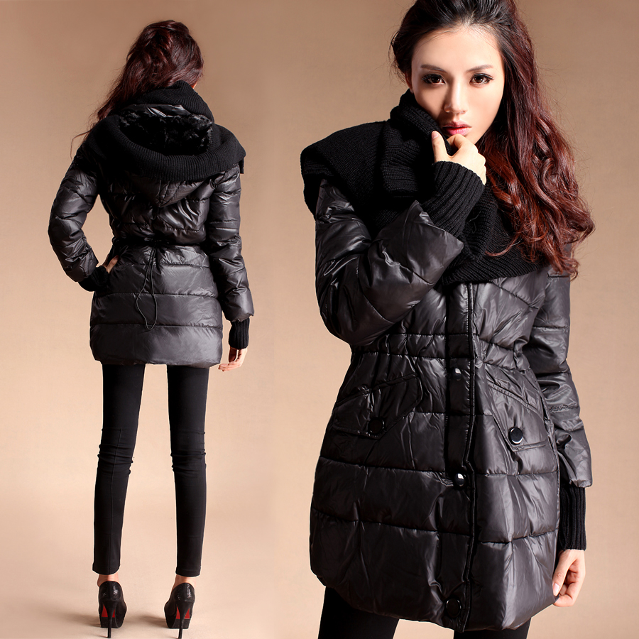 free ship 2012 winter new arrival fashion women's long design slim down cotton hat perimeter thickening wadded jacket outerwear