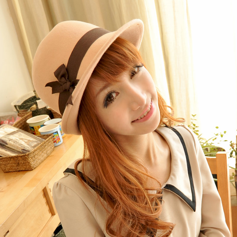 free-ship 2013 spring and autumn high quality fashion bow fedoras woolen hat female k056