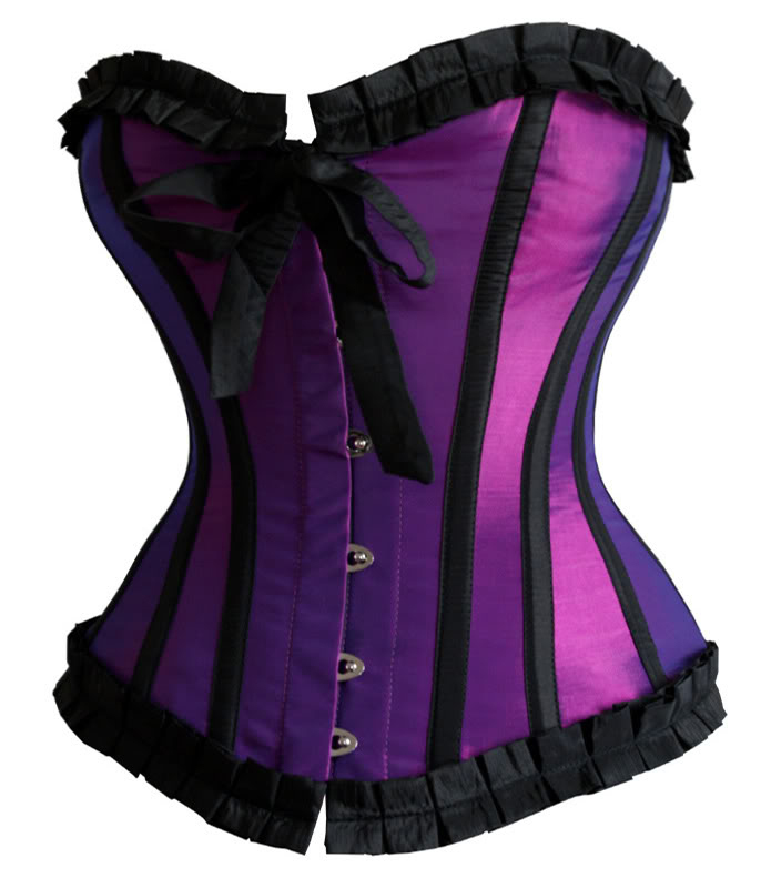Free ship 3colour purple/red/black Burlesque Satin Ribbon Lace up Boned Corset Bustier  Bodyshaper TOP S-2XL