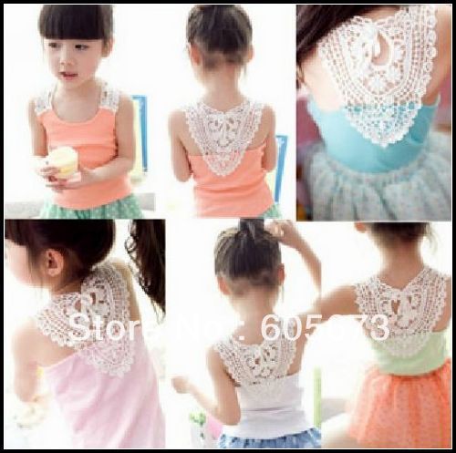Free Ship 5Pc/Lot Girl's Vest Summer top Fashion Hollow Shoulder strap vest candy color Sleeveless baby tops For 2-10T (No:0123)