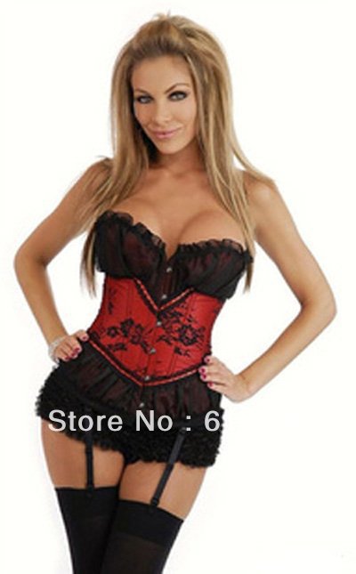 [Free ship] (bust+g-string) Sexy Lingerie Red Satin wholesale and Retail 7043  wholesale retail