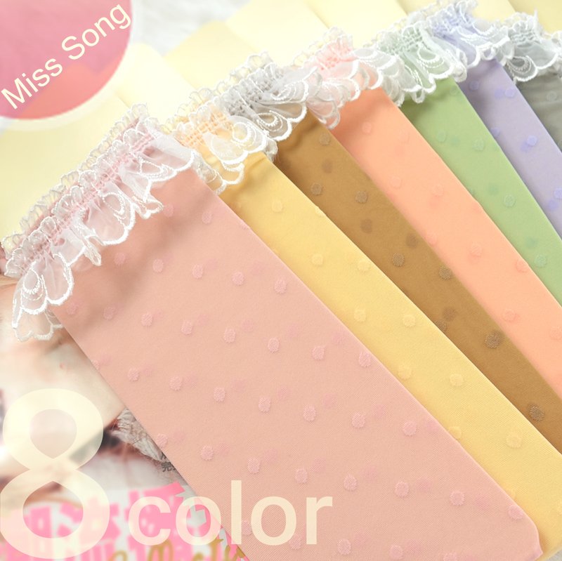 free ship candy color pile of pile of socks ultra-thin stockings polka dot lace decoration short socks
