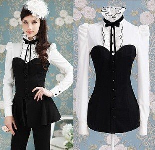 free ship!! collar,bow,stand fack two-pieces,OL's T-shirt,100% quality, women's Blouses & Shirts , women's shirt/blouse,S,M,L