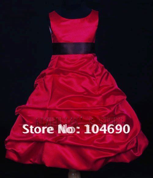 free ship,custom,fancy bow,wedding ,Pageant Party, ball grown flower girls dress ,stain,red