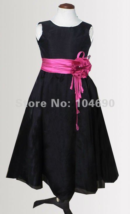 Free ship Custom Girls puffy dresses Black and flower girl dresses Cinderella clothes